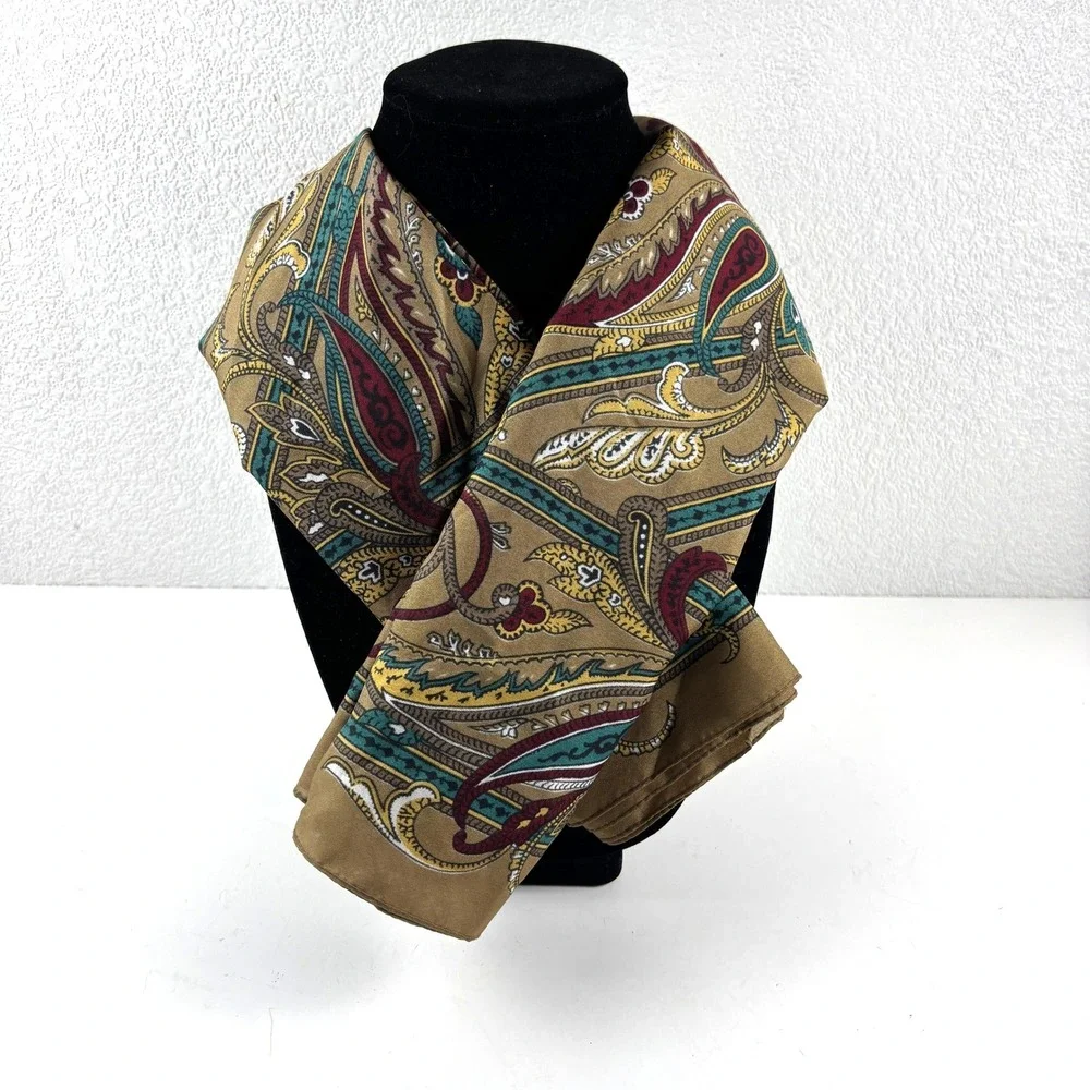 Elvein Scarf Unisex OS Brown Vintage Paisley Italian Made Polyester 34x68 Inches